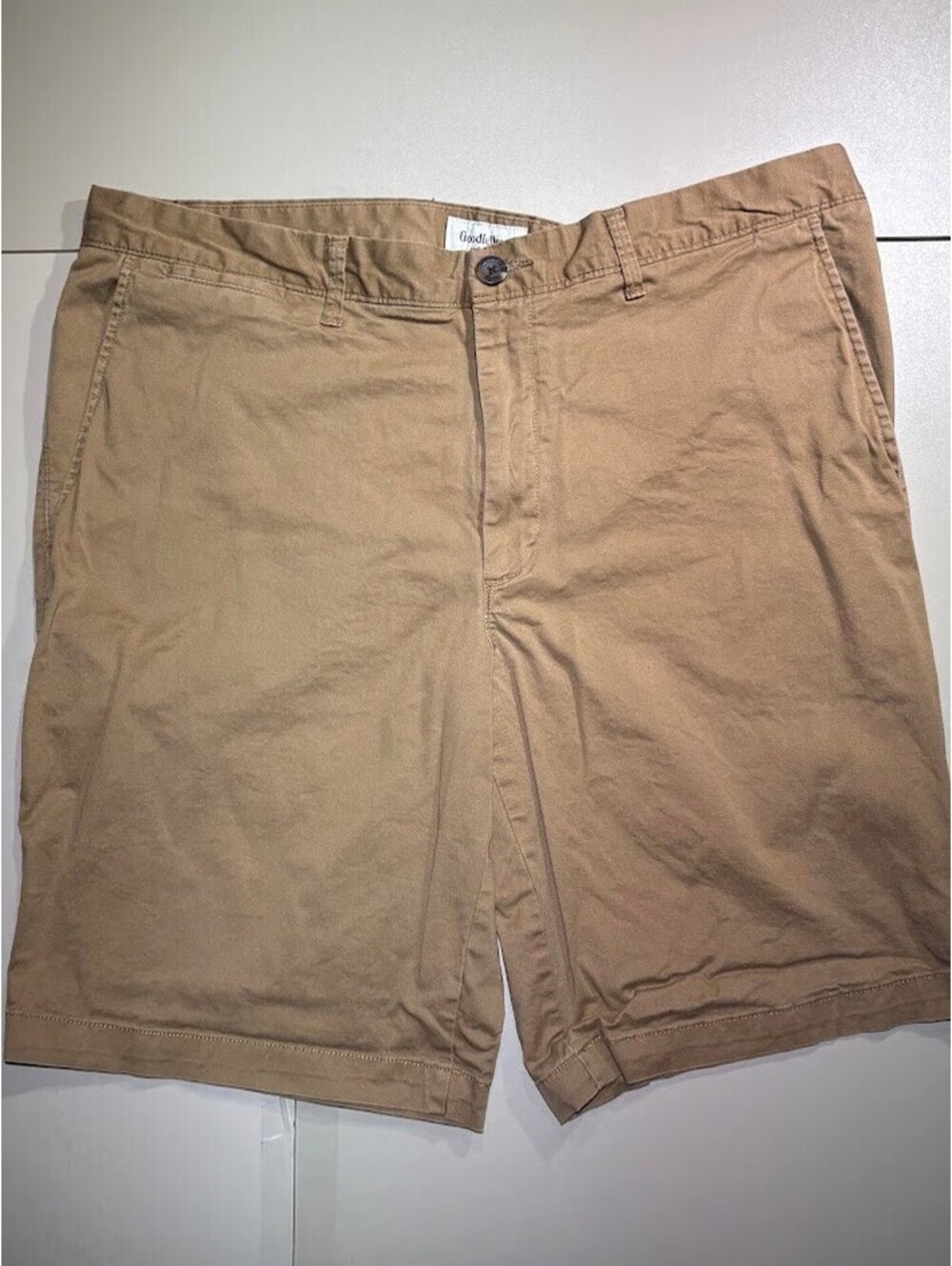 Goodfellow & Co Mens Linden Flat Front Chino Shorts 38 Khaki Tan 10.5 Inseam